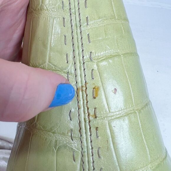 Fossil Green Leather Crocodile Embossed Shoulder Bag Purse Top Handle - Picture 7 of 8